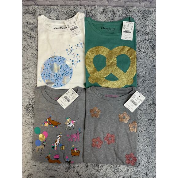 Lot of (4) J Crew Crewcuts Girls Tee Shirts XXS-XS Short/Long Sleeve NEW Sparkle - Picture 1 of 9